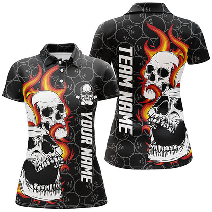Black camo Bowling polo shirts for women custom flame skull Bowling team league jerseys NQS6495