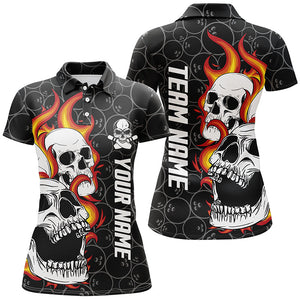 Black camo Bowling polo shirts for women custom flame skull Bowling team league jerseys NQS6495