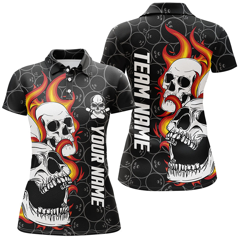 Black camo Bowling polo shirts for women custom flame skull Bowling team league jerseys NQS6495