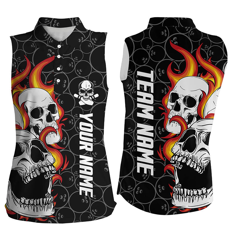 Black camo Bowling sleeveless polo shirts for women custom flame skull Bowling team league jerseys NQS6495