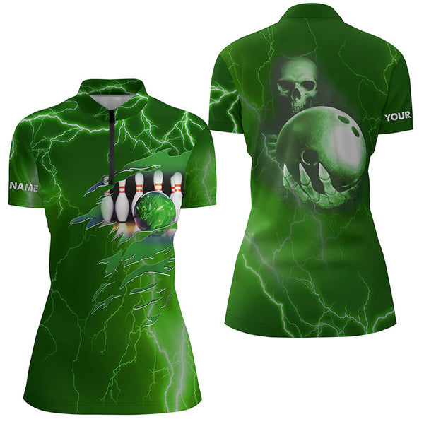 Custom Green Thunder Lightning Skull Bowling Team Jerseys Women Quarte –  ChipteeAmz