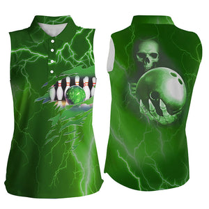 Bowling sleeveless polo for women green lightning thunder Team skull bowling Jerseys NQS6493