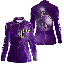 Load image into Gallery viewer, Personalized bowling polo shirt for women purple lightning Custom name Team skull bowling Jerseys NQS6494