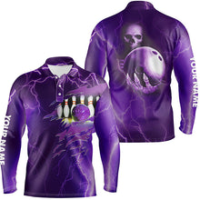 Load image into Gallery viewer, Personalized bowling polo shirt for men purple lightning thunder Custom Team skull bowling Jerseys NQS6494