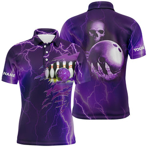 Personalized bowling polo shirt for men purple lightning thunder Custom Team skull bowling Jerseys NQS6494