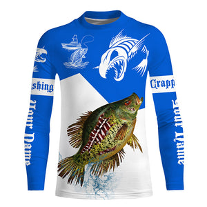 Angry Crappie fishing Custom Long sleeve Fishing Shirt, Crappie Fish skeleton fishing jerseys | Blue NQS4248