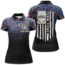 Load image into Gallery viewer, Black bowling camo Women bowling polo shirt Custom American flag patriotic bowling team league jerseys NQS6759