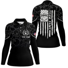 Load image into Gallery viewer, Black bowling camo Women bowling polo shirt Custom American flag patriotic bowling team league jerseys NQS6760