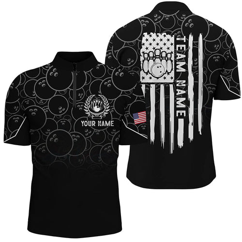 Black bowling camo Mens bowling Quarter Zip shirts Custom American flag patriotic bowling team jerseys NQS6760