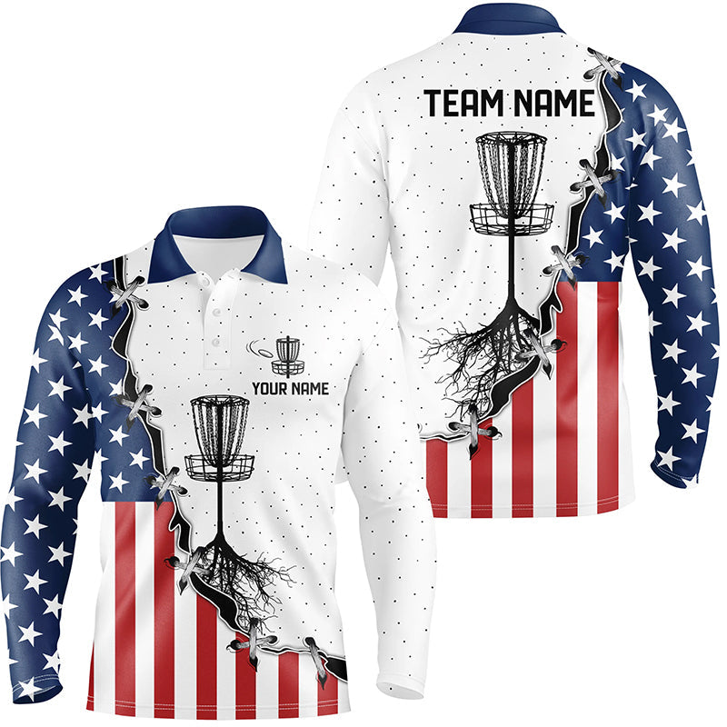 Red, white and blue American flag Mens disc golf polo shirts custom disc basket disc golf shirt NQS6765