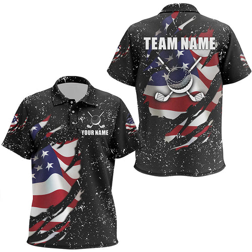 American flag black grunge pattern golf clubs Kid golf polos shirt custom best golf tops for kid NQS7227