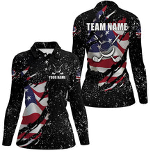 Load image into Gallery viewer, American flag black grunge pattern golf clubs Womens golf polo shirts custom ladies golf tops NQS7227