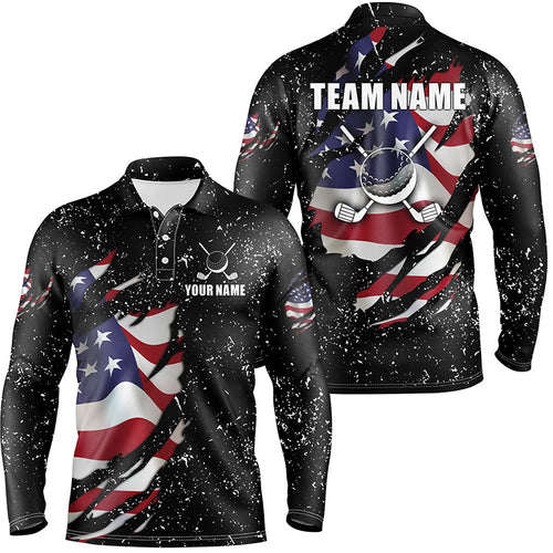 American flag black grunge pattern golf clubs Mens golf polo shirts custom best mens golf tops NQS7227