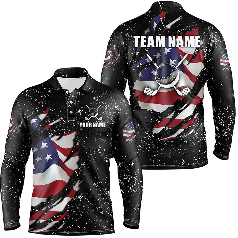 American flag black grunge pattern golf clubs Mens golf polo shirts custom best mens golf tops NQS7227