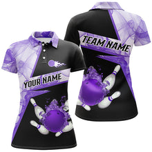 Load image into Gallery viewer, Bowling flame purple smoke pattern Custom black Women bowling polo shirts, Team Bowling League Jersey NQS7229