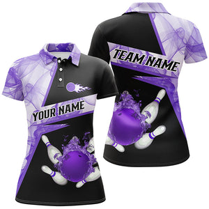 Bowling flame purple smoke pattern Custom black Women bowling polo shirts, Team Bowling League Jersey NQS7229