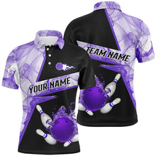 Load image into Gallery viewer, Bowling flame purple smoke pattern Custom black Mens Bowling polo shirts, Team Bowling League Jerseys NQS7229