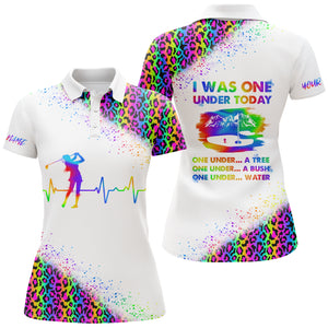 Funny Golf shirts for women I was one under today custom rainbow neon leopard white women polo shirts NQS5105