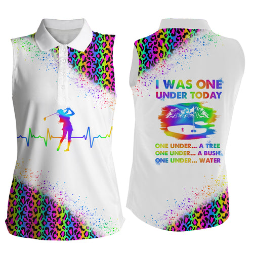 Funny Golf shirts for women I was one under today neon rainbow leopard women Sleeveless polo shirts NQS5105