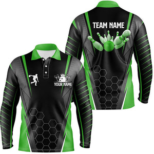 Black Men's Bowling polo Shirt Custom Name mens Bowlers Jersey, team bowling outfits | Green NQS6502