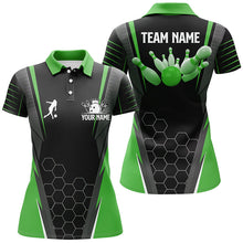 Load image into Gallery viewer, Black Women&#39;s Polo Bowling Shirt Custom Name Ladies Bowlers Jersey, team bowling outfits | Green NQS6502