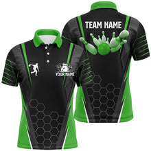 Load image into Gallery viewer, Black Men&#39;s Bowling polo Shirt Custom Name mens Bowlers Jersey, team bowling outfits | Green NQS6502