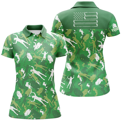 Women golf polo shirts custom green camo American flag cool ladies golf shirt NQS6953