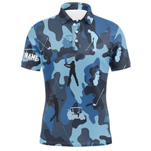 Load image into Gallery viewer, Pesonalized Blue camo short sleeve, long sleeve golf polo shirts for mens custom name golf tops mens NQS4637