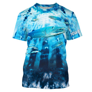 Great Barracuda Fishing blue tie dye Custom name fishing shirts for men, custom fishing apparel NQS3138