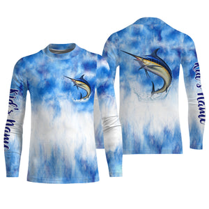 Marlin saltwater fishing blue sea camo Custom Name sun protection UPF long sleeves fishing jersey shirt NQS3541