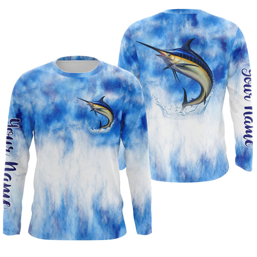 Marlin saltwater fishing blue sea camo Custom Name sun protection UPF long sleeves fishing jersey shirt NQS3541