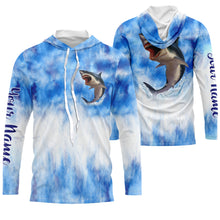 Load image into Gallery viewer, Shark fishing blue sea camo Custom Name sun protection UPF long sleeve fishing jerseys shirts NQS3545