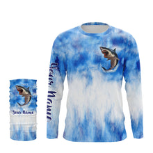 Load image into Gallery viewer, Shark fishing blue sea camo Custom Name sun protection UPF long sleeve fishing jerseys shirts NQS3545