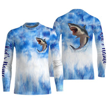 Load image into Gallery viewer, Shark fishing blue sea camo Custom Name sun protection UPF long sleeve fishing jerseys shirts NQS3545