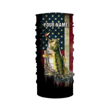 Load image into Gallery viewer, Largemouth bass Fishing American Flag Patriotic custom name UV protection quick dry long sleeves UPF 30+ NQS937