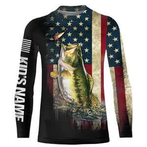 Largemouth bass Fishing American Flag Patriotic custom name UV protection quick dry long sleeves UPF 30+ NQS937