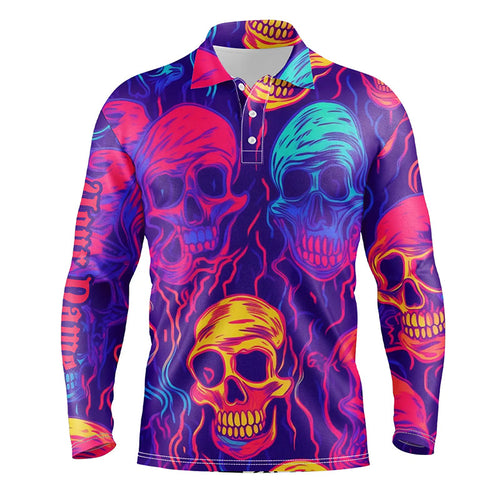 Colorful neon skull pattern Mens golf polo shirt custom men's golf shirts, best golf gifts for men NQS6520
