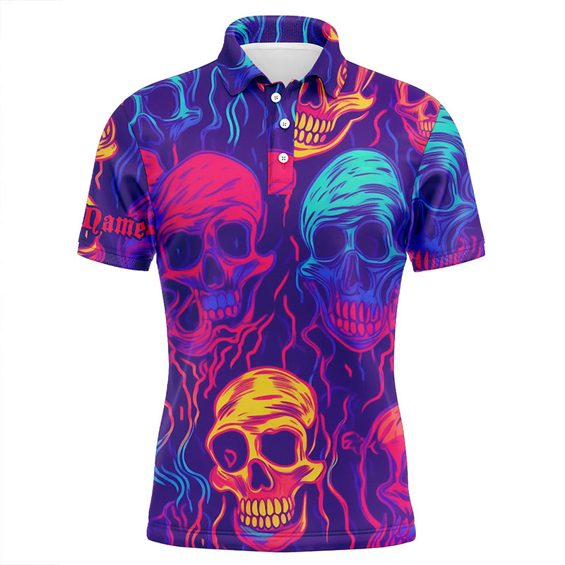 Colorful Neon Skull Pattern Mens Golf Polo Shirt Custom Men s Golf Shirts Best Golf Gifts for Men NQS6520