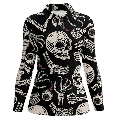 Skull bone pattern Womens golf polo shirts custom golf tops for women, best golf gifts NQS6521