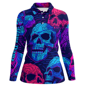 Colorful gradient skull pattern Womens golf polo shirts custom golf tops for women, best golf gifts NQS6522