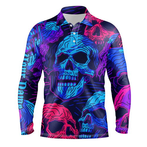 Colorful gradient skull pattern Mens golf polo shirt custom men's golf shirts, best golf gifts for men NQS6522