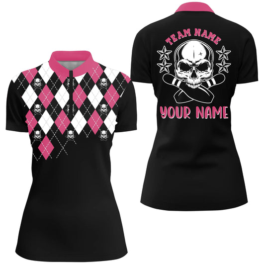 Custom Pink bowling shirt for women – personalized team jersey front view