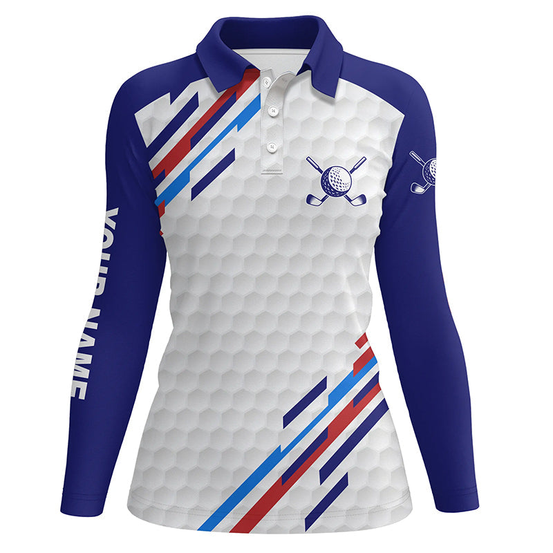 Personalized white golf polos shirts for women, custom golf tops for ladies | Blue NQS7119