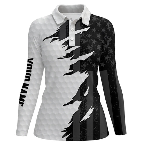 Personalized Womens golf polos shirt custom white golf shirts black american flag ladies golf apparel NQS7121