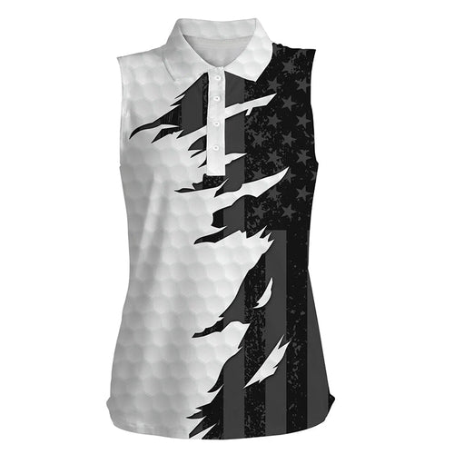 Personalized Womens sleeveless golf polos shirts custom white black american flag ladies golf apparel NQS7121