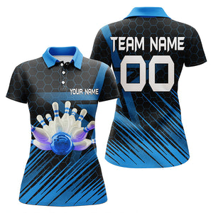 Blue Bowling Shirt For women Custom short sleeve polo Bowling Jersey 3D Bowling Team Shirt For women NQS5139