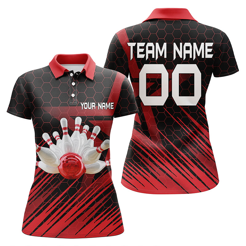 Red Bowling Shirt For women Custom short sleeve polo Bowling Jersey 3D Bowling Team Shirt For women NQS5140