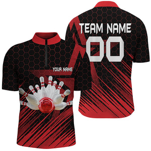 Red Bowling Shirt For men Custom Quarter Zip Bowling Jersey 3D Bowling Team Shirt For men NQS5140