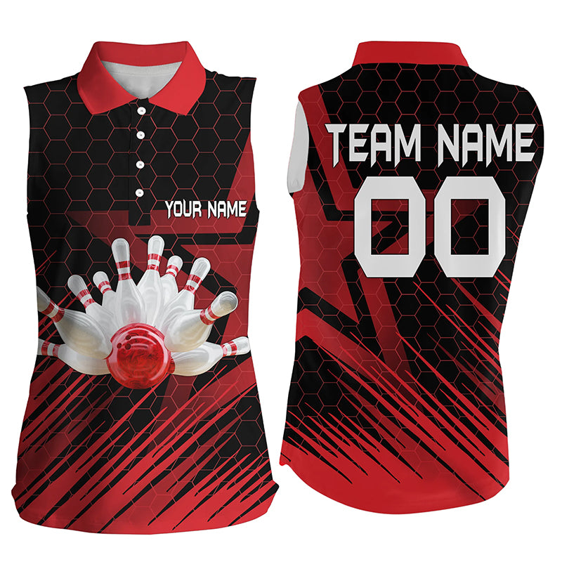 Red Bowling Shirt For women Custom sleeveless polo Bowling Jersey 3D Bowling Team Shirt For women NQS5140