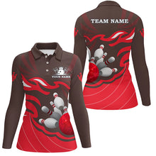 Load image into Gallery viewer, Women bowling polo shirt Custom bowling ball pins team league jersey, personalized bowling gift| Red NQS6301